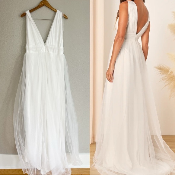 NWOT Heavenly Hues White Tulle Sleeveless Maxi Dress - Picture 3 of 10